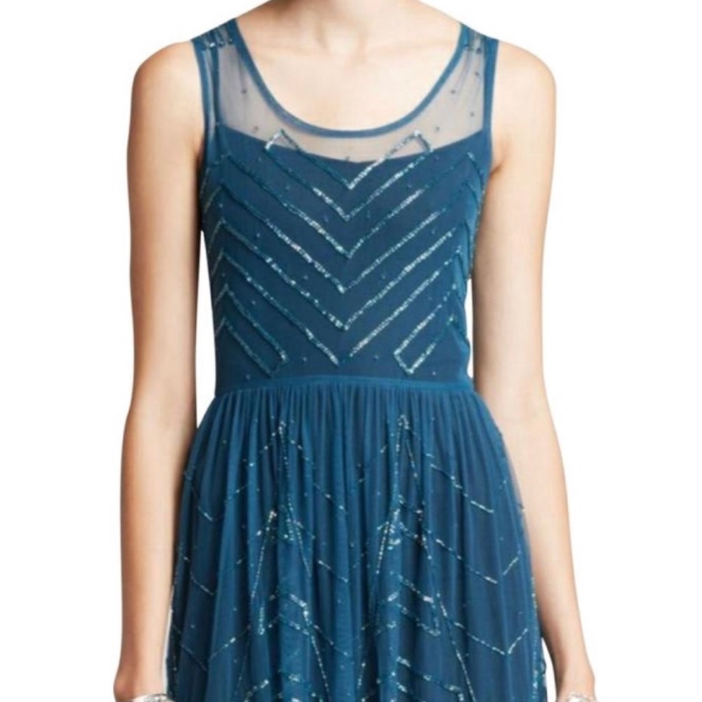 🌟Host Pick🌟Free People! Embellished Teal Sheer Slip Dress - Picture 2 of 16